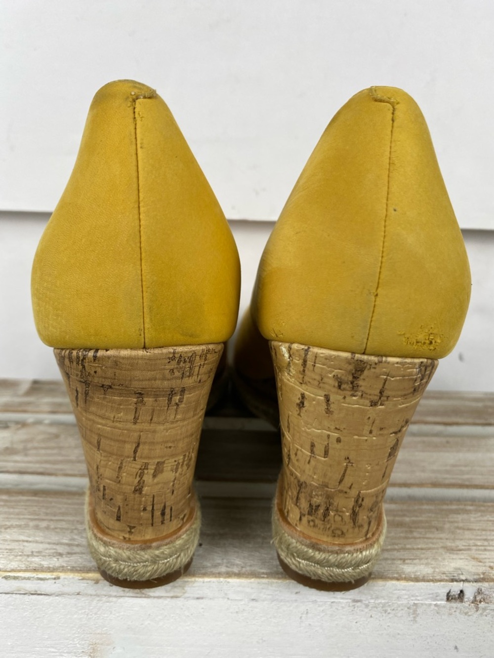 Cole Haan yellow nubuck leather Jocelyn OT peep-toe wedge shoes women’s size 8B - Picture 8 of 14